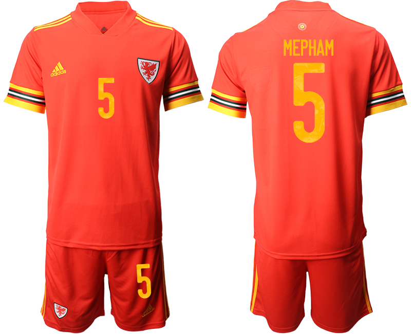 Men 2021 European Cup Welsh home red #5 Soccer Jersey->welsh jersey->Soccer Country Jersey